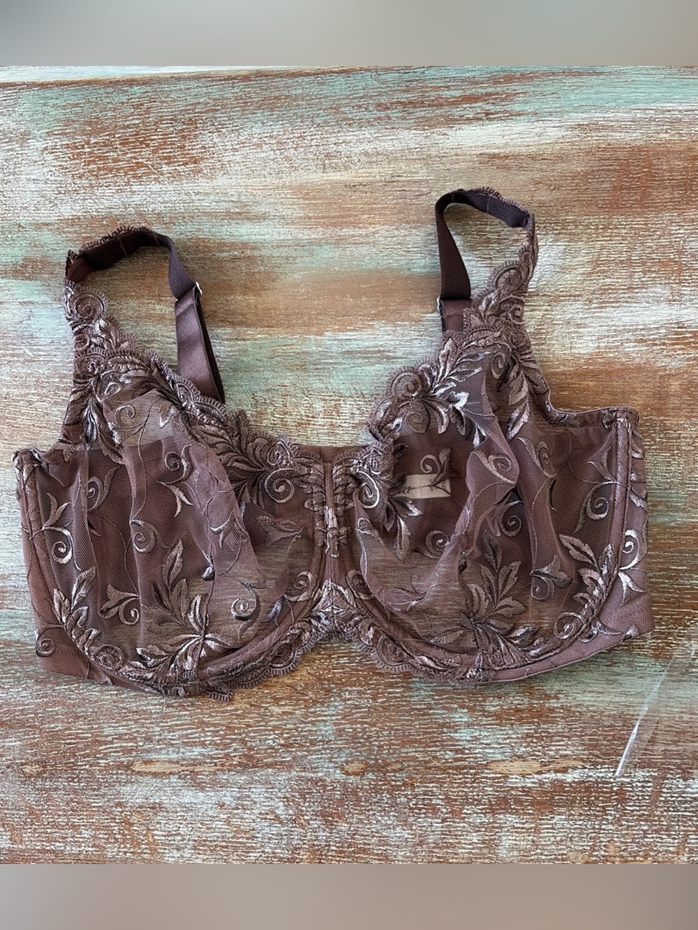Soma Sensuous Lace Bra Womens 40DDD Unlined Underwire Cocoa Embroidered NWOT